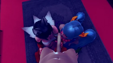 KDA Ahri and Sona - maven of the strings doing the best blowjob for me - group porn 3d animation sfm