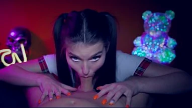 Anime girl in school uniform sucking dick