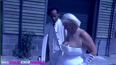 Busty granny bride rides black dick